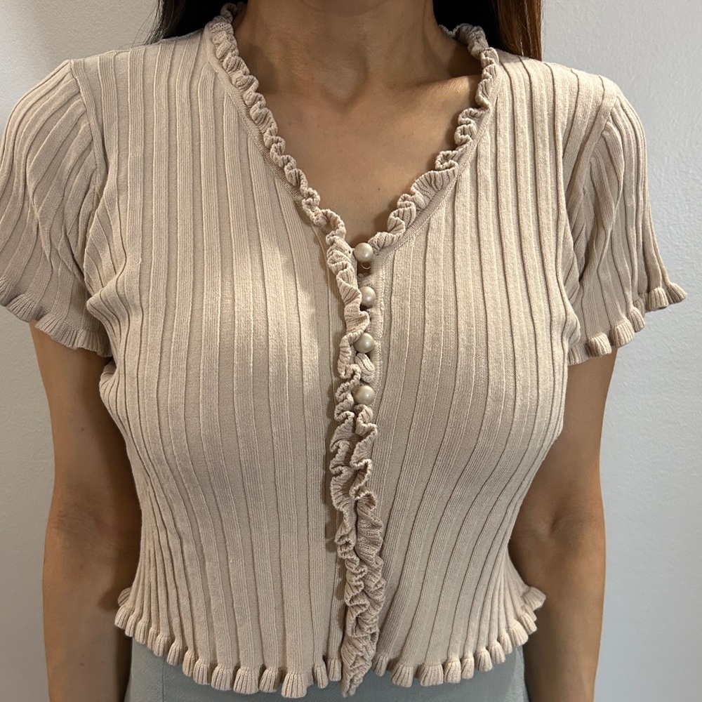 HYFVE Ruffled Cream Ribbed Blouse